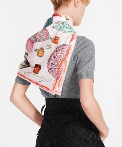 Donna Louis Vuitton Foulard In Seta E Bandeaux | Foulard Up And Away 90 Rose Clair