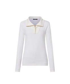 Donna Louis Vuitton Camicie E T-Shirt | Pullover Con Colletto A Coste E Motivo Monogram In Jacquard Blanc