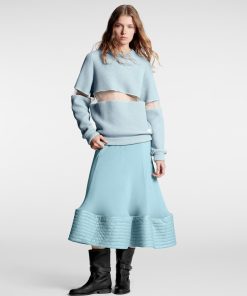 Donna Louis Vuitton Maglieria | Pullover In Maglia Con Inserto In Tulle Bleu Glacier