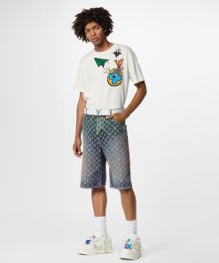 Uomo Louis Vuitton Pantaloni | Shorts In Denim Con Motivo Monogram Rainbow