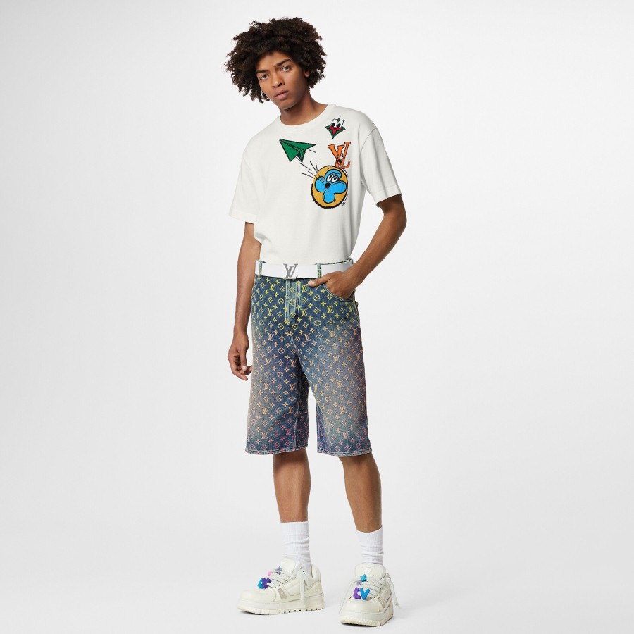 Uomo Louis Vuitton Pantaloni | Shorts In Denim Con Motivo Monogram Rainbow