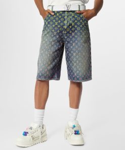 Uomo Louis Vuitton Pantaloni | Shorts In Denim Con Motivo Monogram Rainbow