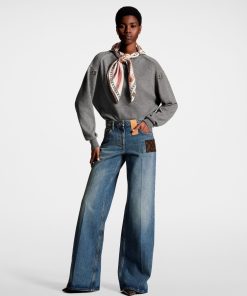 Donna Louis Vuitton Pantaloni | Jeans Boot-Cut Stone-Washed Con Applicazione In Tela Monogram