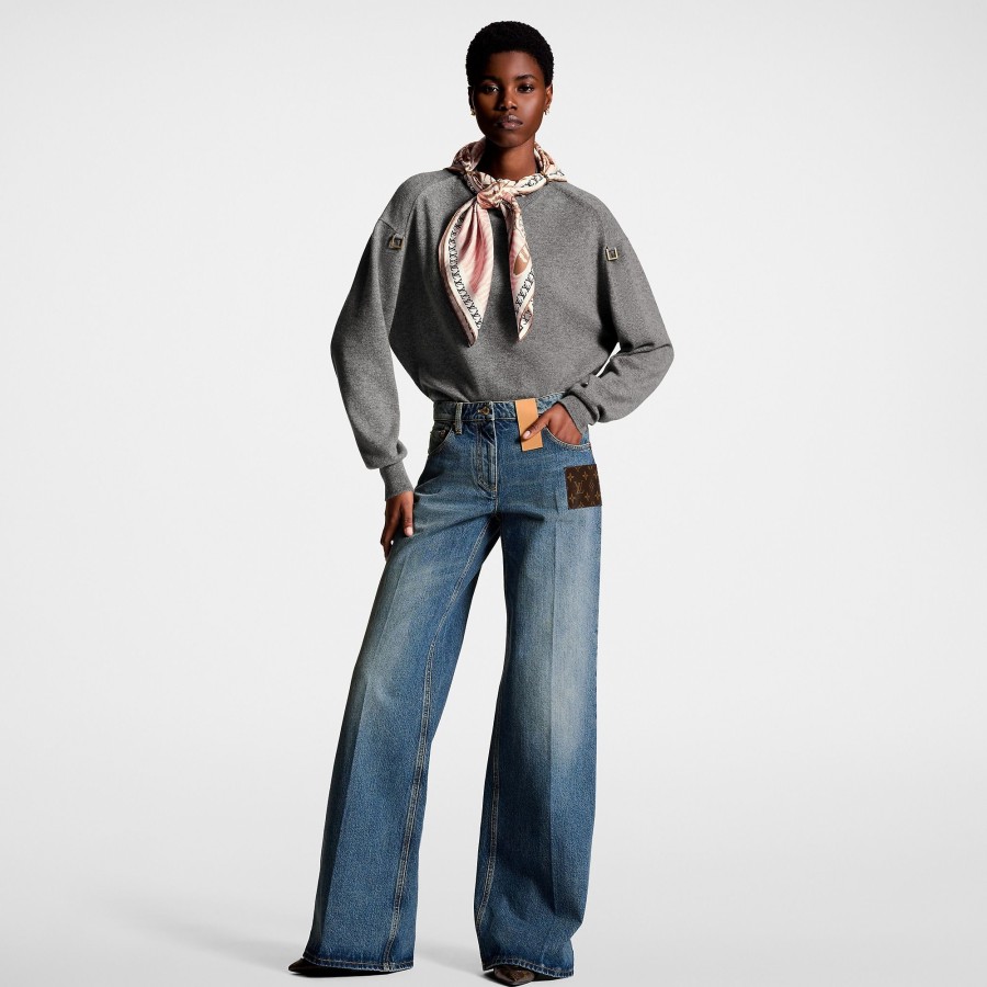 Donna Louis Vuitton Pantaloni | Jeans Boot-Cut Stone-Washed Con Applicazione In Tela Monogram