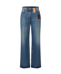 Donna Louis Vuitton Pantaloni | Jeans Boot-Cut Stone-Washed Con Applicazione In Tela Monogram