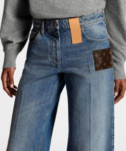 Donna Louis Vuitton Pantaloni | Jeans Boot-Cut Stone-Washed Con Applicazione In Tela Monogram