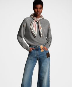 Donna Louis Vuitton Pantaloni | Jeans Boot-Cut Stone-Washed Con Applicazione In Tela Monogram