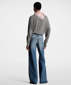 Donna Louis Vuitton Pantaloni | Jeans Boot-Cut Stone-Washed Con Applicazione In Tela Monogram