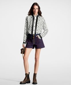 Donna Louis Vuitton Denim | Mini Shorts In Denim Con Motivo Monogram Floccato