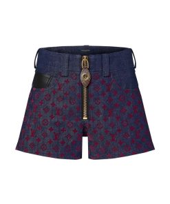 Donna Louis Vuitton Denim | Mini Shorts In Denim Con Motivo Monogram Floccato