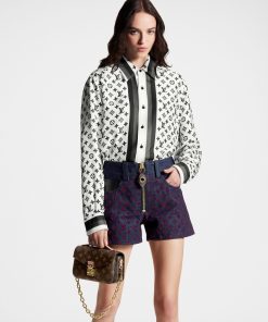 Donna Louis Vuitton Denim | Mini Shorts In Denim Con Motivo Monogram Floccato