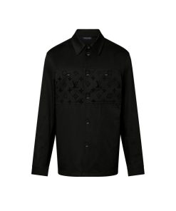 Uomo Louis Vuitton Camicie | Giacca A Camicia Casual In Cotone Con Motivo Floccato Noir