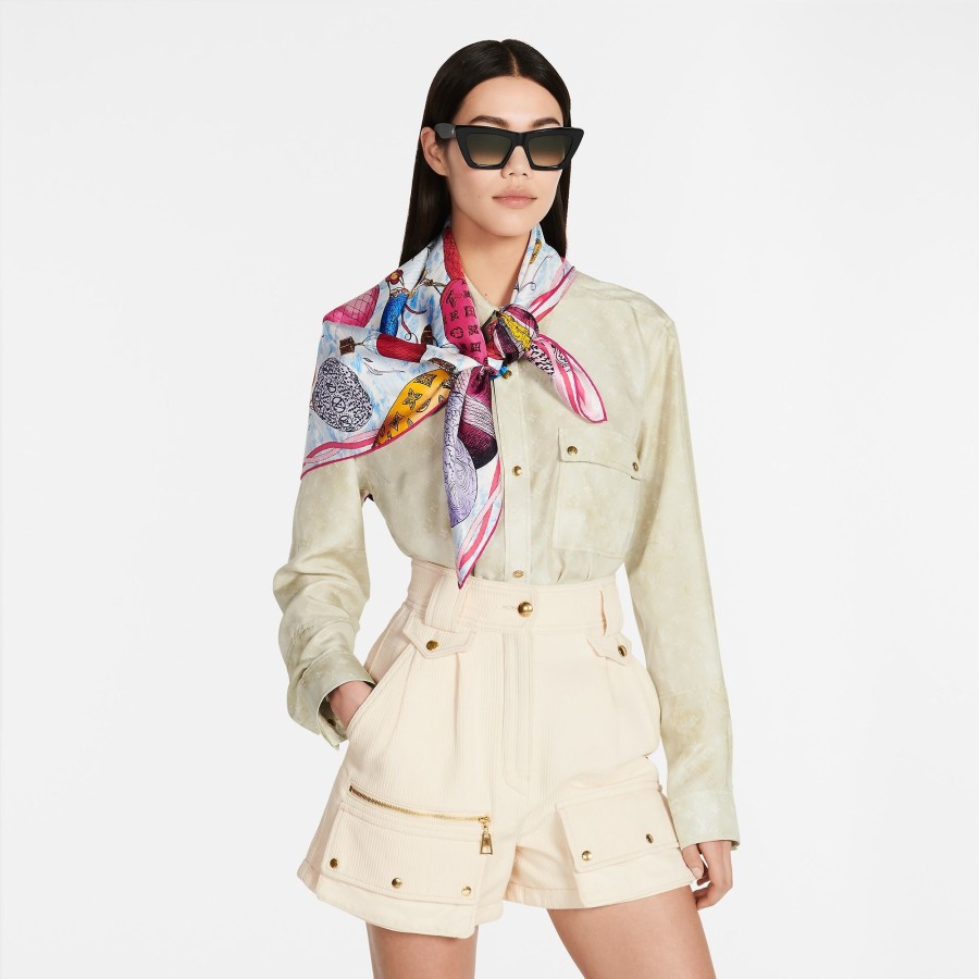 Donna Louis Vuitton Foulard In Seta E Bandeaux | Foulard Up And Away 90 Blu