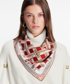 Donna Louis Vuitton Foulard In Seta E Bandeaux | Foulard Lv Details 90 Rouge