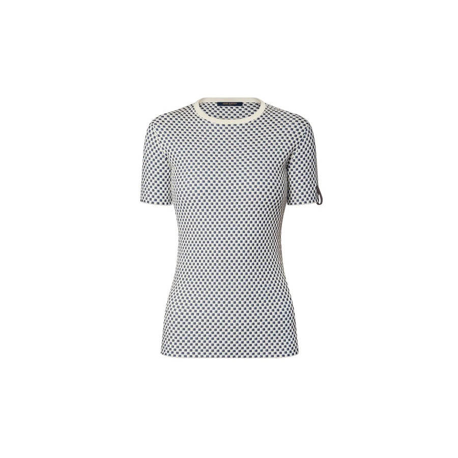 Donna Louis Vuitton Camicie E T-Shirt | Top In Maglia Con Micromotivo A Scacchiera Blanc Lait