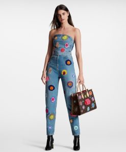 Donna Louis Vuitton Denim | Lv X Yk Bustier Con Applicazioni Faces