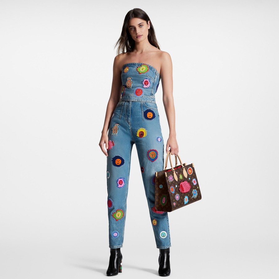 Donna Louis Vuitton Denim | Lv X Yk Bustier Con Applicazioni Faces