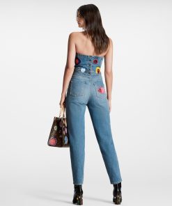 Donna Louis Vuitton Denim | Lv X Yk Bustier Con Applicazioni Faces