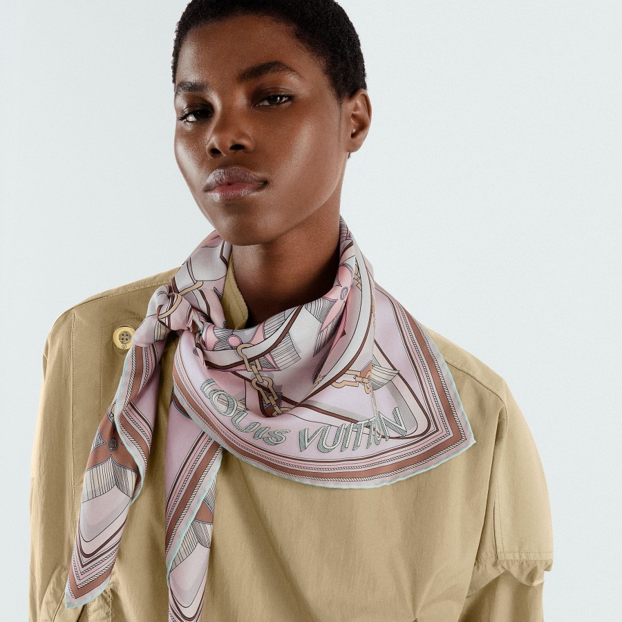 Donna Louis Vuitton Foulard In Seta E Bandeaux | Foulard Ultimate 3D 90 Rose Clair