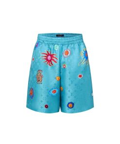 Uomo Louis Vuitton Pantaloni | Lv X Yk Shorts Con Motivo Monogram E Applicazioni Faces