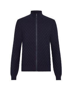 Uomo Louis Vuitton Maglieria E Felpe | Cardigan Con Motivo Damier E Zip Bleu Nuit Fonce