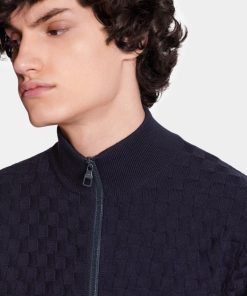 Uomo Louis Vuitton Maglieria E Felpe | Cardigan Con Motivo Damier E Zip Bleu Nuit Fonce