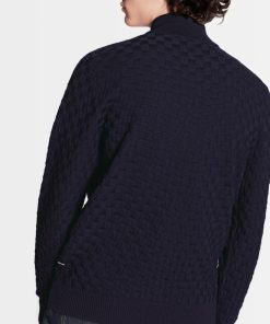 Uomo Louis Vuitton Maglieria E Felpe | Cardigan Con Motivo Damier E Zip Bleu Nuit Fonce