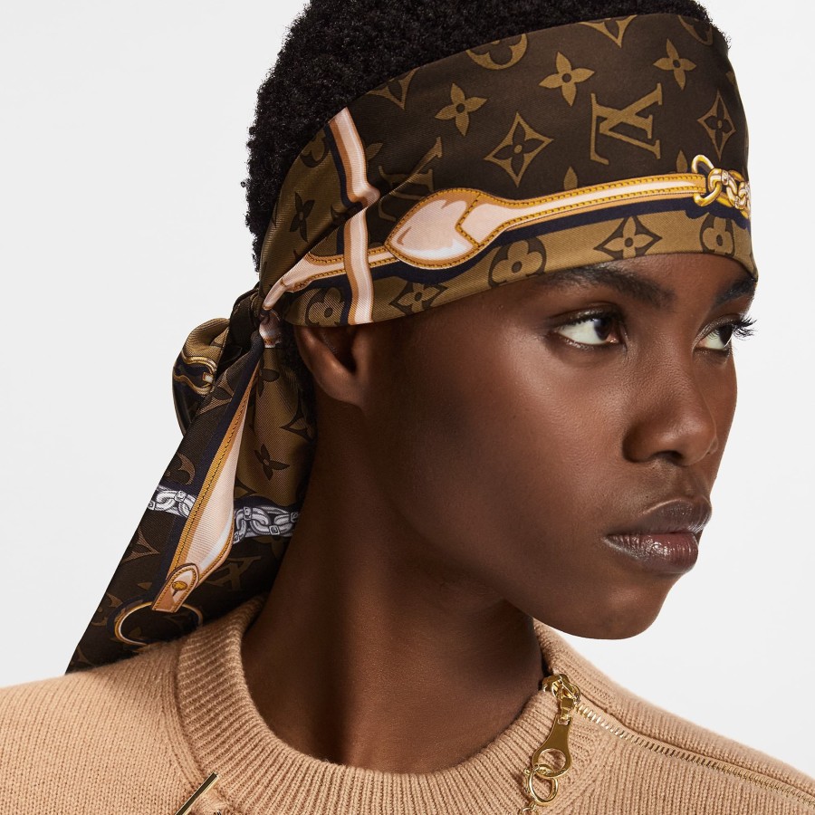 Donna Louis Vuitton Foulard In Seta E Bandeaux | Bandeau Monogram Confidential Marrone