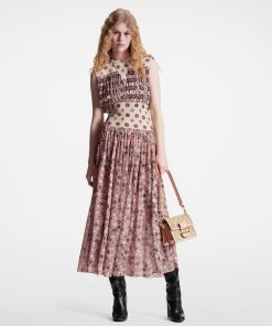 Donna Louis Vuitton Abiti | Abito Midi In Seta Con Motivo Monogram Vintage