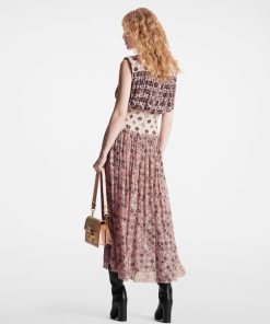 Donna Louis Vuitton Abiti | Abito Midi In Seta Con Motivo Monogram Vintage