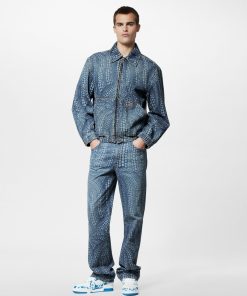 Uomo Louis Vuitton Pantaloni | Lv X Yk Pantaloni In Denim Con Motivo Pumpkin All-Over