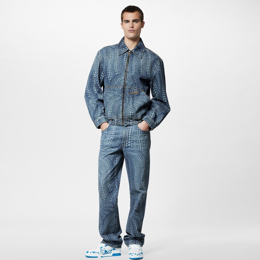 Uomo Louis Vuitton Pantaloni | Lv X Yk Pantaloni In Denim Con Motivo Pumpkin All-Over