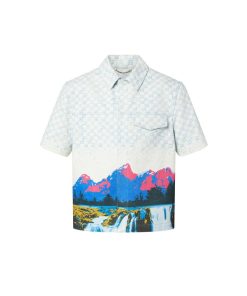 Uomo Louis Vuitton Camicie | Camicia In Denim A Maniche Corte Con Motivo Damier Spread Landscape