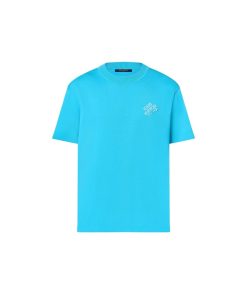 Uomo Louis Vuitton T-Shirt E Polo | T-Shirt In Cotone Con Firma Ricamata Blu