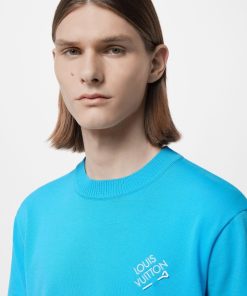 Uomo Louis Vuitton T-Shirt E Polo | T-Shirt In Cotone Con Firma Ricamata Blu