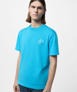 Uomo Louis Vuitton T-Shirt E Polo | T-Shirt In Cotone Con Firma Ricamata Blu