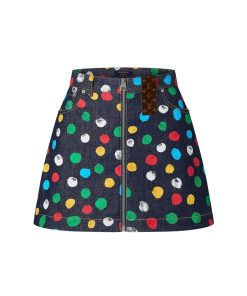 Donna Louis Vuitton Gonne E Shorts | Lv X Yk Minigonna In Denim Con Motivo Painted Dots