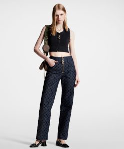 Donna Louis Vuitton Denim | Jeans Con Motivo Monogram Floccato