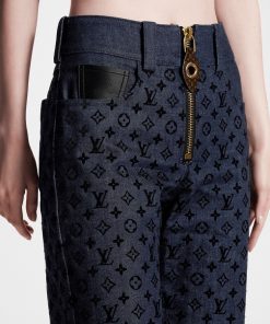 Donna Louis Vuitton Denim | Jeans Con Motivo Monogram Floccato