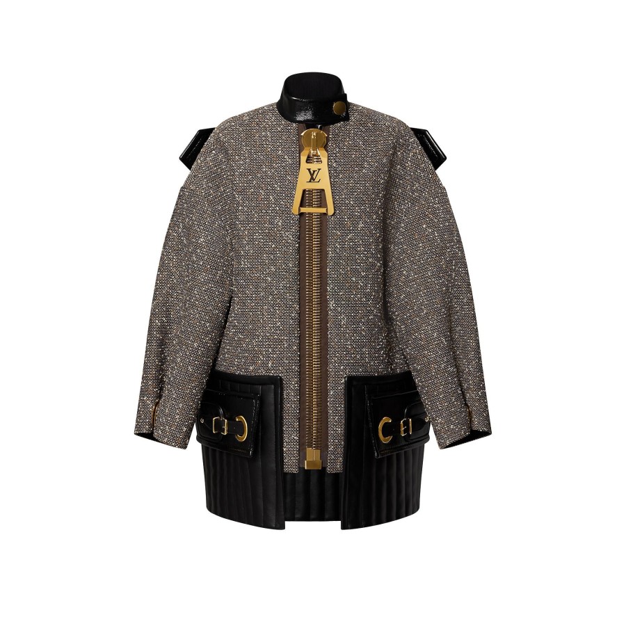 Donna Louis Vuitton Cappotti E Giacche | Cappotto Con Inserto In Pelle E Zip Oversize