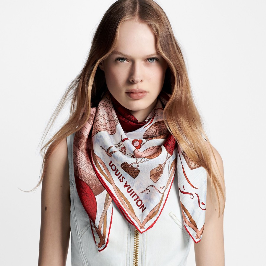 Donna Louis Vuitton Foulard In Seta E Bandeaux | Foulard Up And Away 90 Rouge