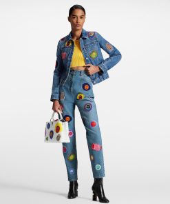 Donna Louis Vuitton Denim | Lv X Yk Giacca Aderente In Denim Con Applicazioni Faces