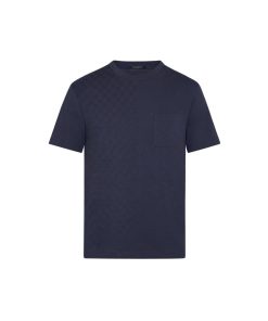 Uomo Louis Vuitton T-Shirt E Polo | T-Shirt In Tinta Unita Con Taschino Damier Bleu Nuit Fonce