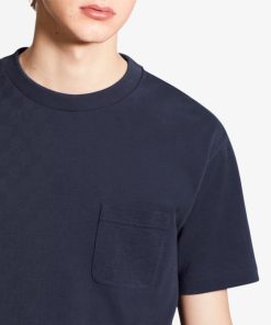 Uomo Louis Vuitton T-Shirt E Polo | T-Shirt In Tinta Unita Con Taschino Damier Bleu Nuit Fonce