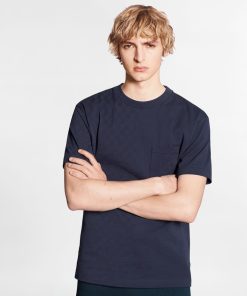 Uomo Louis Vuitton T-Shirt E Polo | T-Shirt In Tinta Unita Con Taschino Damier Bleu Nuit Fonce