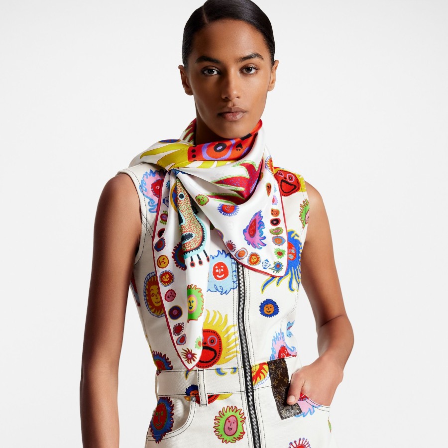 Donna Louis Vuitton Foulard In Seta E Bandeaux | Lv X Yk Foulard Faces 90