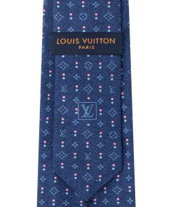 Uomo Louis Vuitton Cravatte E Fazzoletti Da Taschino | Cravatta Monogram Double Dots Blu Marine