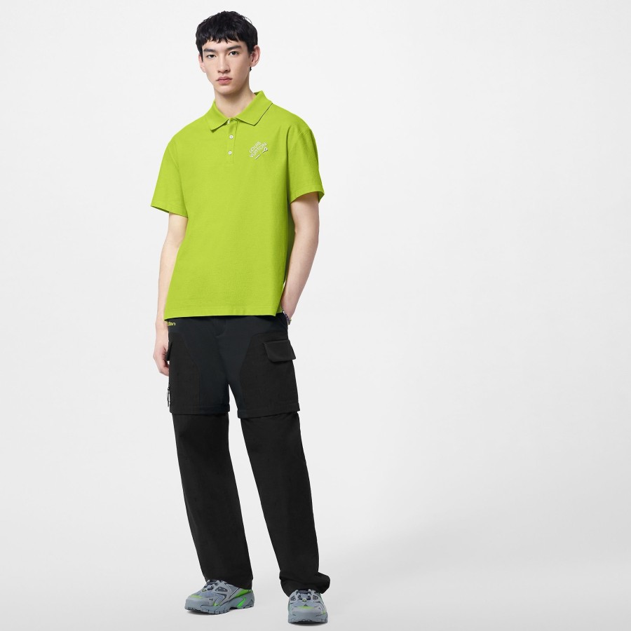 Uomo Louis Vuitton T-Shirt E Polo | Polo In Cotone Con Firma Ricamata Vert Anis