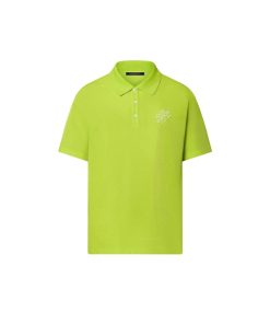 Uomo Louis Vuitton T-Shirt E Polo | Polo In Cotone Con Firma Ricamata Vert Anis