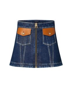 Donna Louis Vuitton Gonne E Shorts | Minigonna In Denim Con Dettagli In Pelle